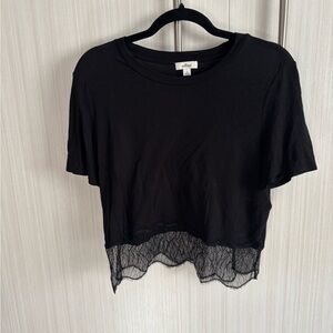 Wilfred Black Asymmetrical Crop T-Shirt with Lace Trim Size M
